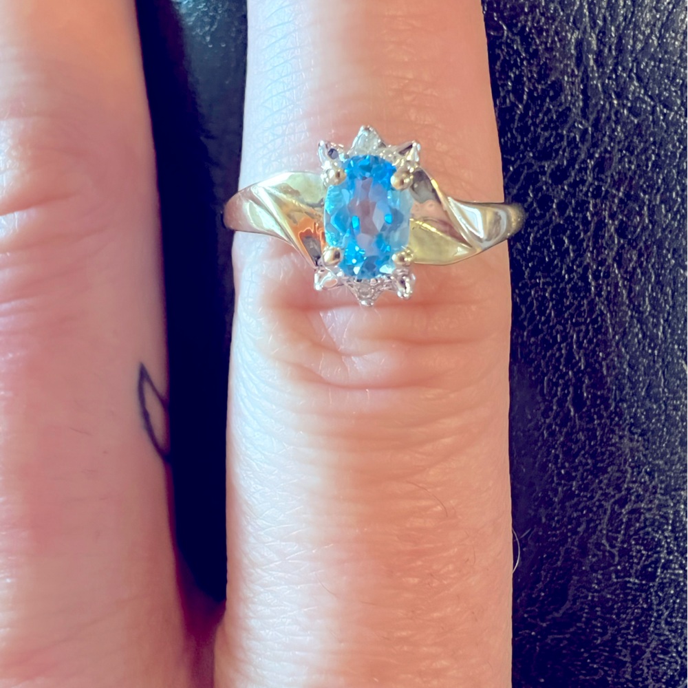 10k Gold Genuine Topaz Ring with Diamond Accents